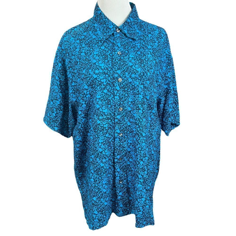 Nautica Blue Silk Short Sleeve Button Down L